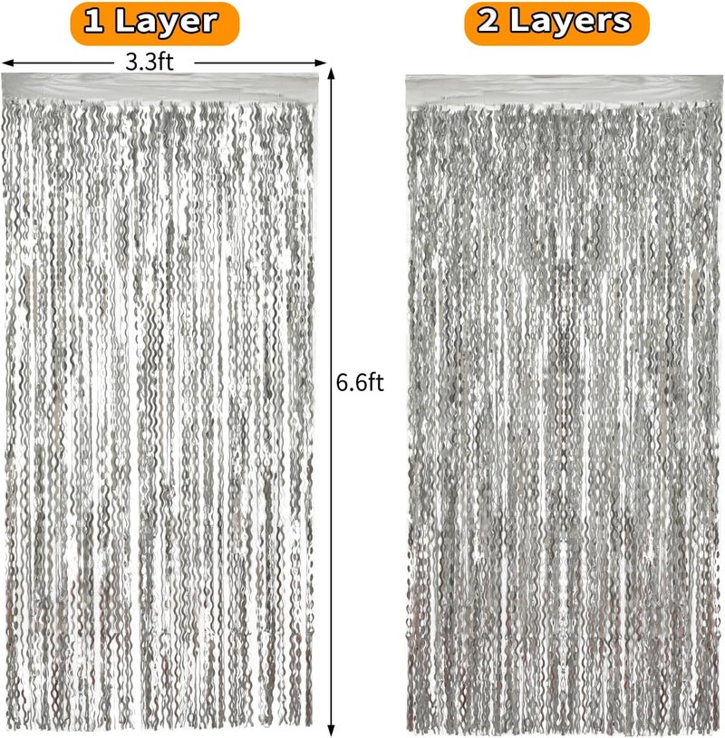 KEEUH 4 Pack 3.3x6.6ft Silver Foil Fringe Backdrop - Wavy Metallic Tinsel Foil Curtains Photo Booth Backdrop for Birthday Wedding Holiday | Silver Streamers Celebration Bachelorette Party Decorations - Image 4